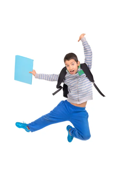 Niño estudiante saltando —  Fotos de Stock