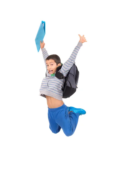 Niño estudiante saltando —  Fotos de Stock