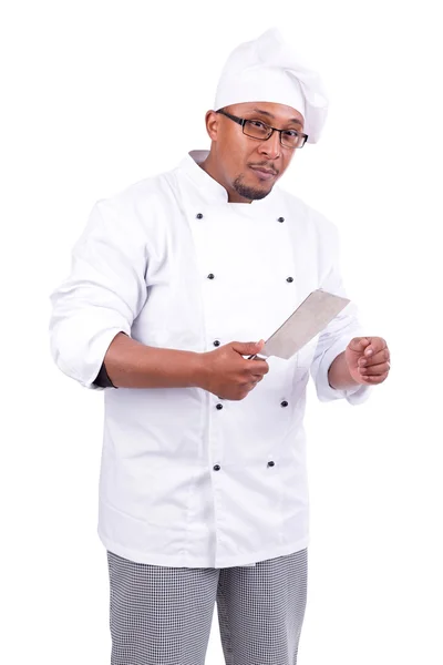 Mužský kuchař s sekáček — Stock fotografie