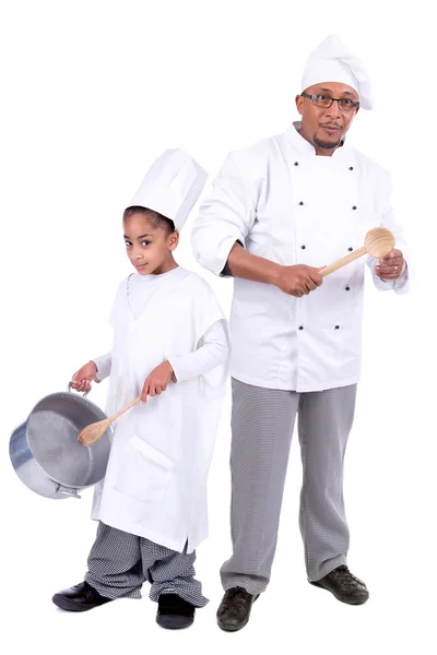 Mužský kuchař s malý kuchař — Stock fotografie