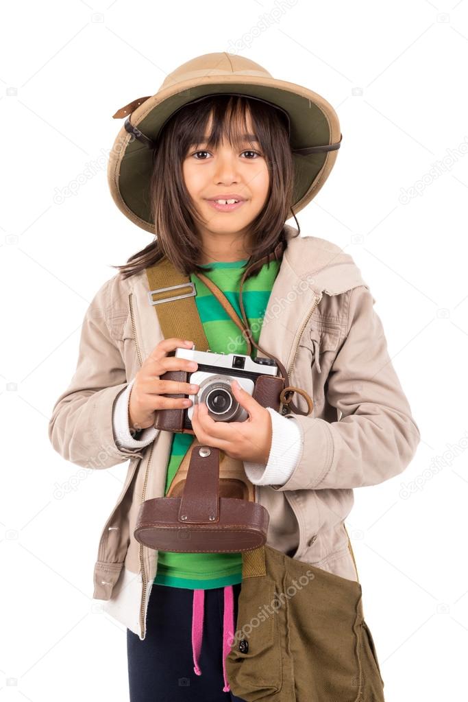 Girl with a camera playing Safari