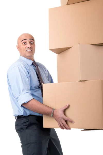 Businessman with boxes — Stock Photo, Image