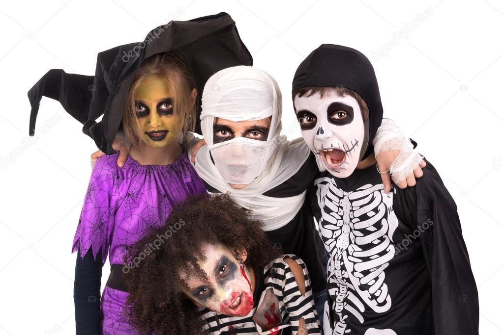 Kids in Halloween costumes
