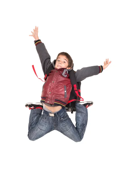 Niño estudiante saltando — Foto de Stock