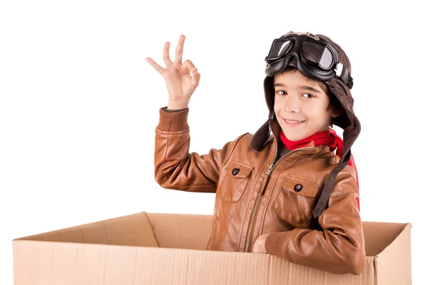 Young boy pilot flying — Stock Photo, Image