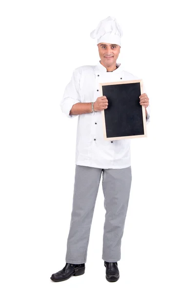 Šéfkuchař s menu desky — Stock fotografie