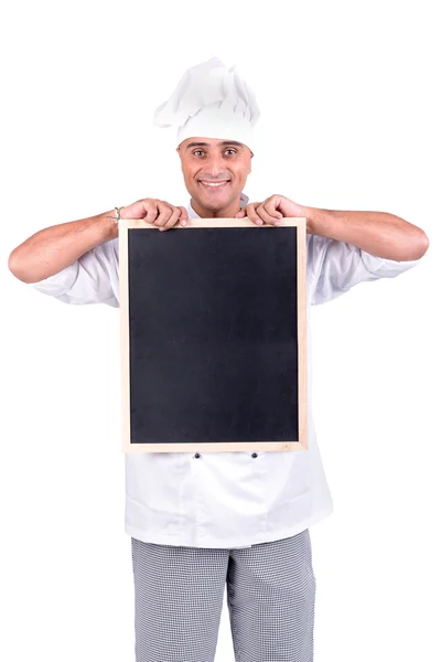 Šéfkuchař s menu desky — Stock fotografie