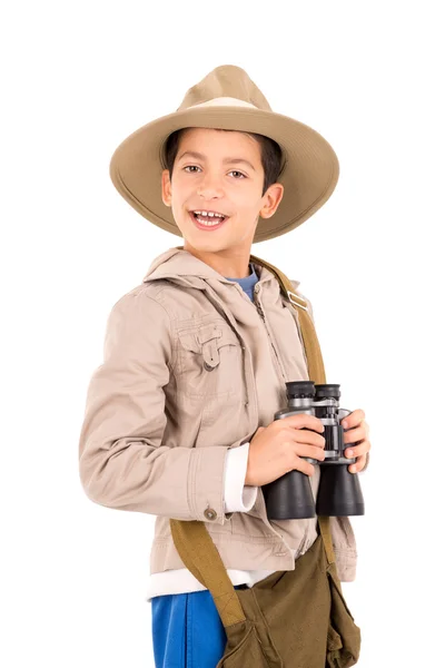 Boy with camera playing Safari — Stock Photo, Image