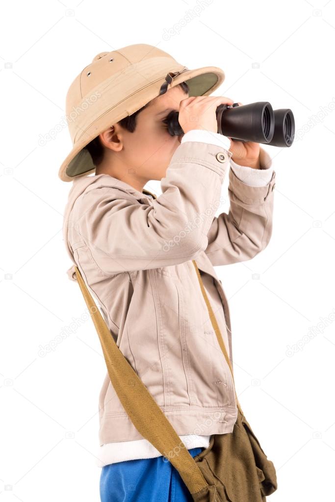 Boy with camera playing Safari