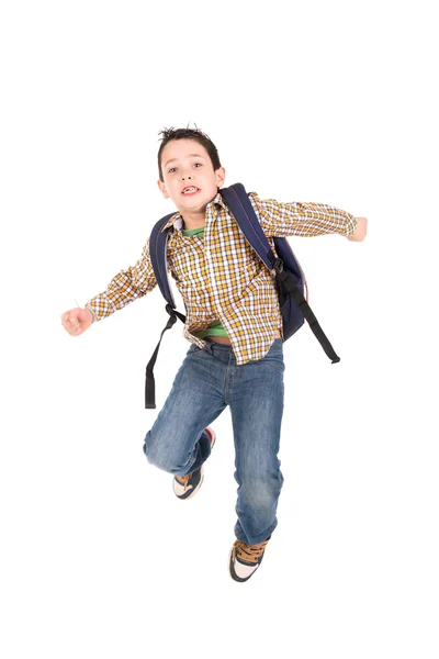 Young boy student jumping — Stock Photo, Image