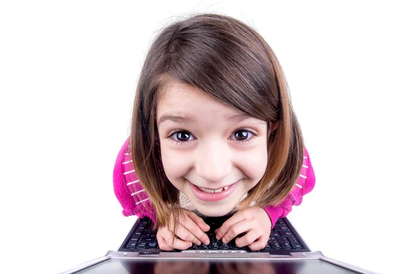 Young girl with laptop — Stock Photo, Image