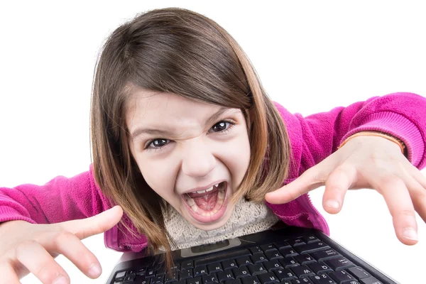 Girl with laptop computer — Stock Photo, Image