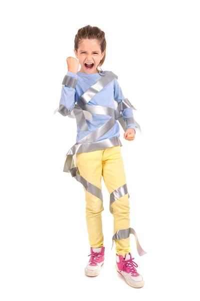 Mladá dívka s lepicí páskou — Stock fotografie