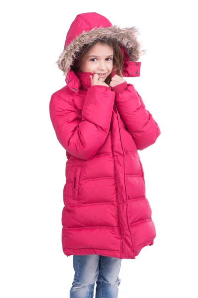 Gyermek pózol téli kabát — Stock Fotó