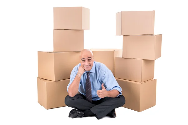 Empresario con Cajas de Cartón — Foto de Stock