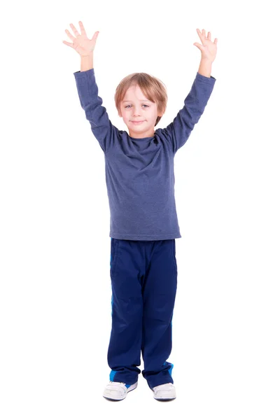 Mladý chlapec, zvedl ruce — Stock fotografie