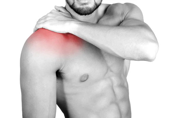 Shirtless man with shoulder pain — Stock Photo, Image