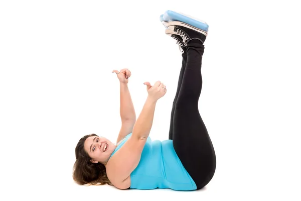 Large girl with weight scale — Stock Photo, Image