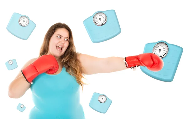 Large girl with boxing gloves — Stock Photo, Image