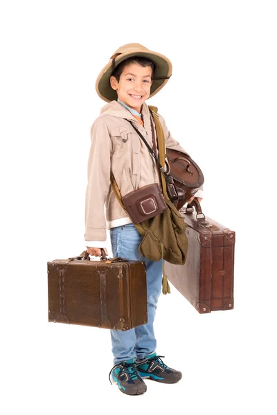 Niño con maletas jugando Safari — Foto de Stock