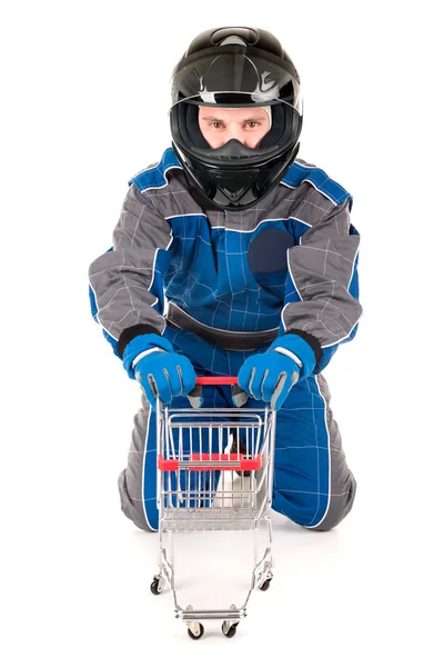 Racerförare shopping — Stockfoto