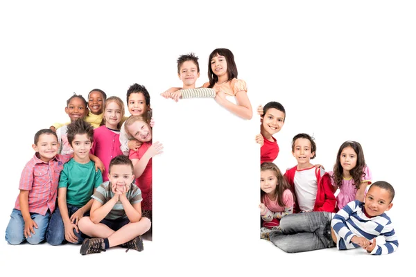 Groep kinderen met lege bord — Stockfoto