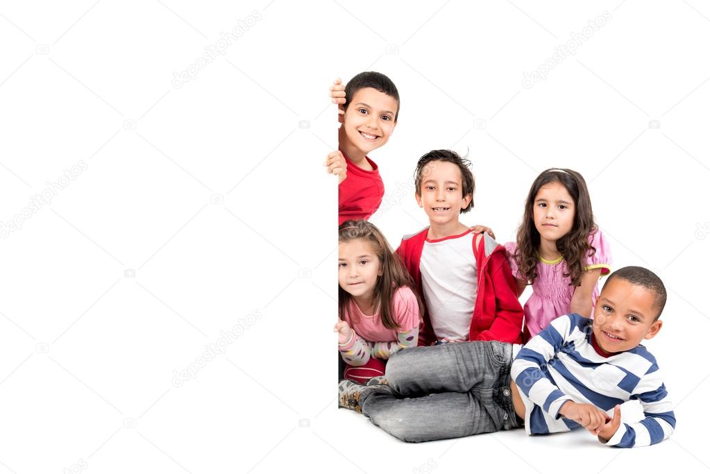 Group of children with blank board