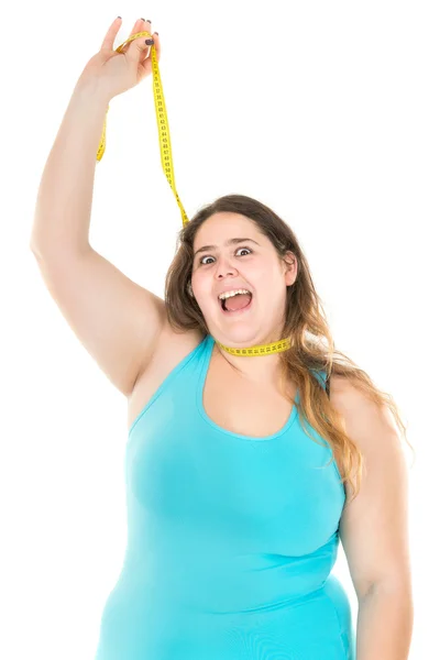 Large fat girl with measuring tape — Stock Photo, Image