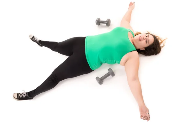 Mujer gorda haciendo ejercicio — Foto de Stock