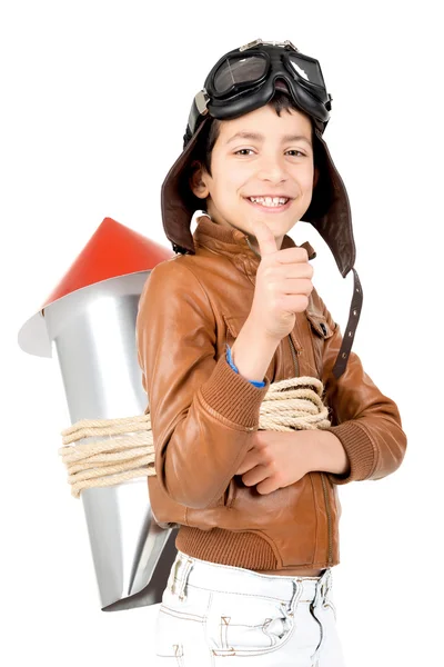 Funny boy with rocket — Stock Photo, Image