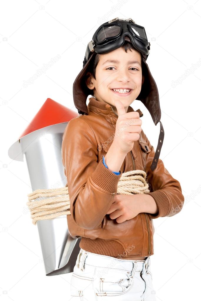 Funny boy with rocket