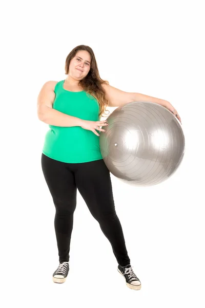 Large girl with exercise ball — Stock Photo, Image