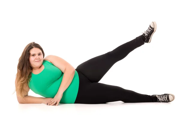 Grande grasso ragazza esercizio — Foto Stock