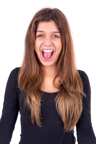 Jonge vrouw met grimas op gezicht — Stockfoto