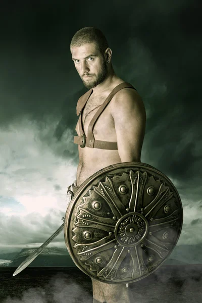 Gladiator warrior ready for battle — Stock Photo, Image