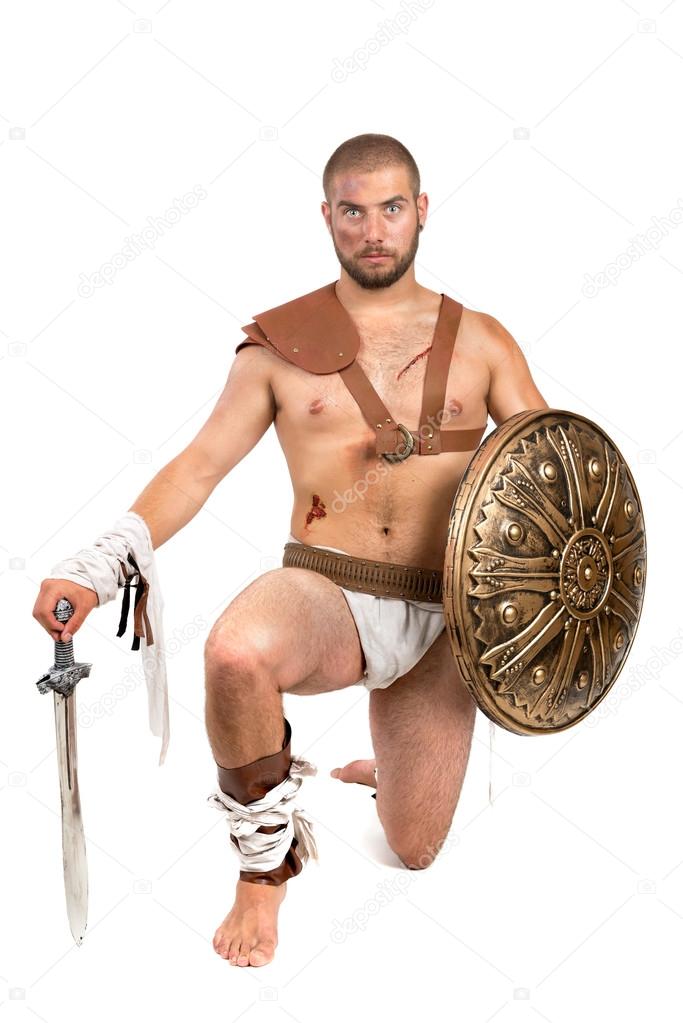 Gladiator posing with shield and sword