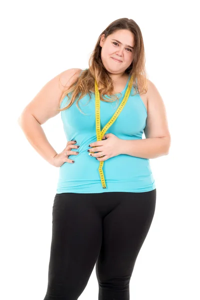 Fat girl with measuring tape — Stock Photo, Image