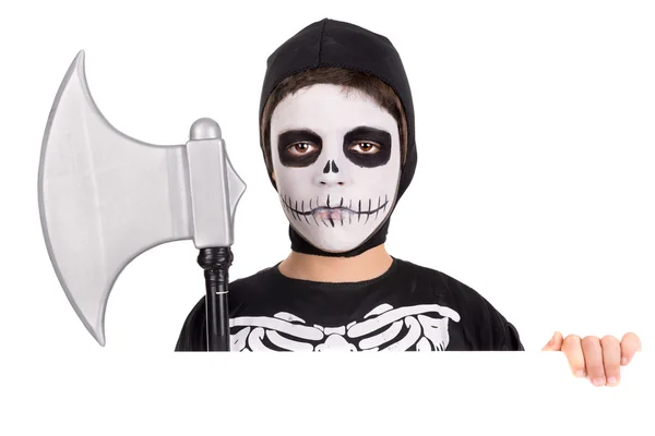 Junge im Halloween-Skelett-Kostüm — Stockfoto