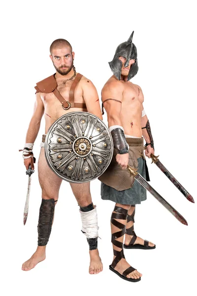 Dois homens gladiadores romanos — Fotografia de Stock