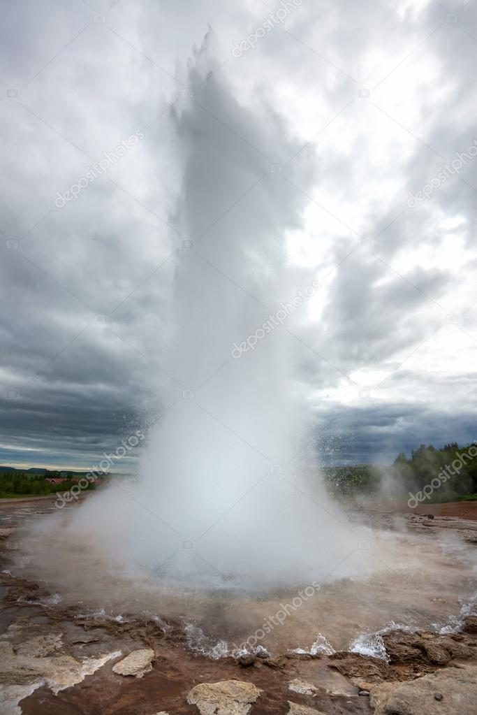 Blowing hot geyser in Iceland