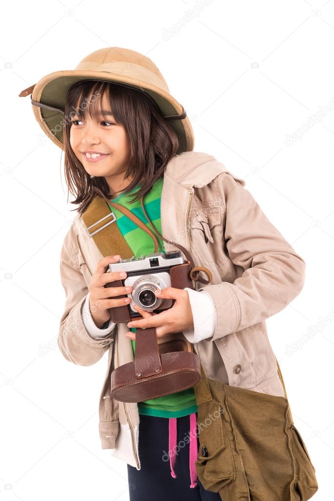 little girl playing safari