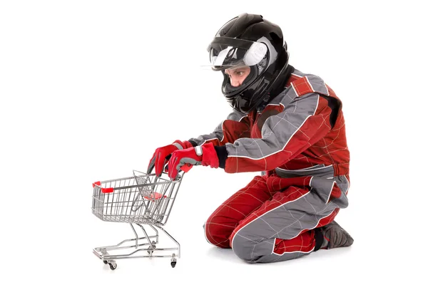 Racerförare shopping — Stockfoto