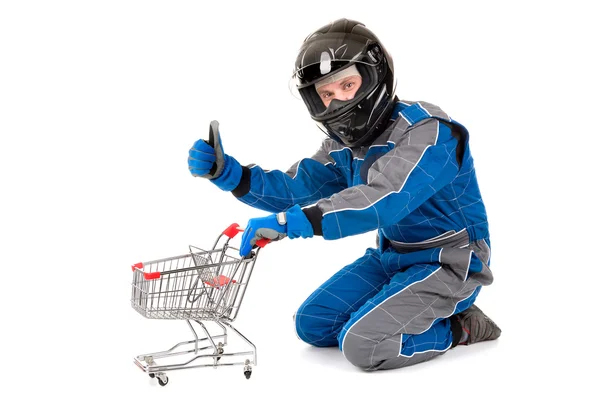 Racerförare shopping — Stockfoto