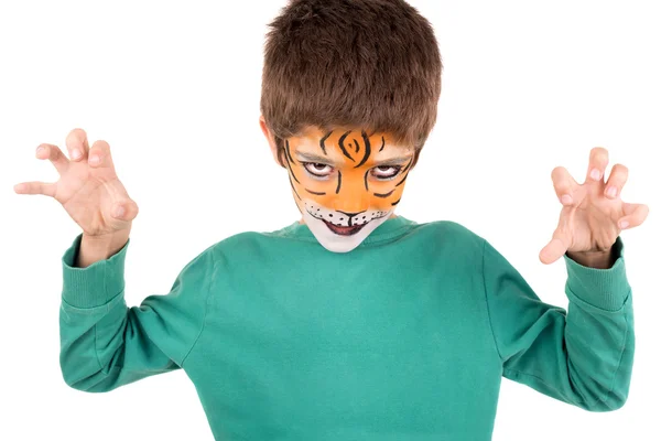 Junge mit Tigermaske — Stockfoto