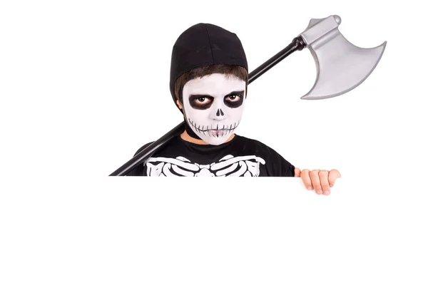 Boy in Halloween skeleton costume — Stock Photo, Image