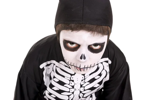 Junge im Halloween-Skelett-Kostüm — Stockfoto