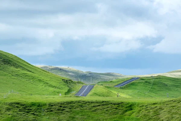 İzlanda'daki dağlar ortamındaki yol — Stok fotoğraf