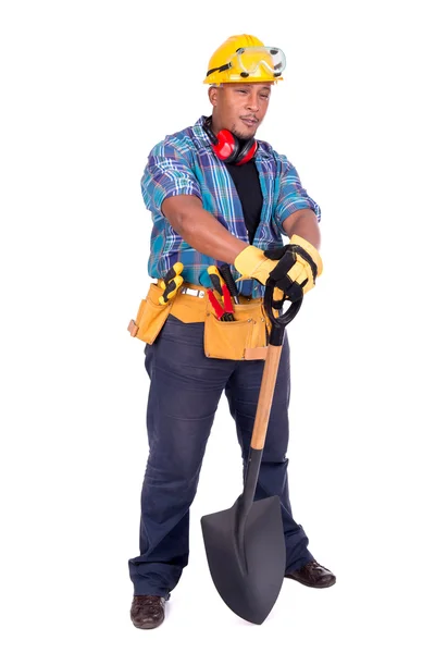 Byggnadsarbetare med spade — Stockfoto