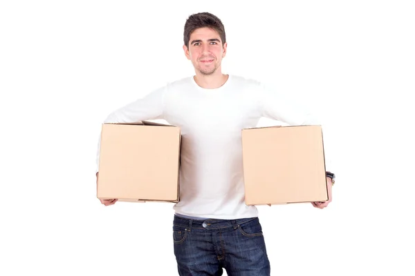 Joven con cajas de cartón — Foto de Stock