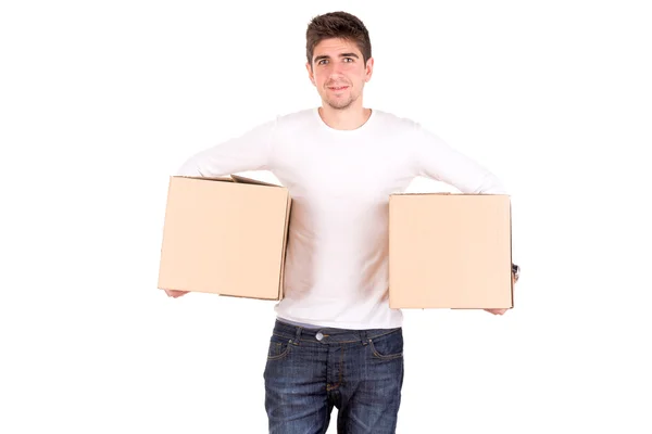 Jeune homme avec des boîtes en carton — Photo